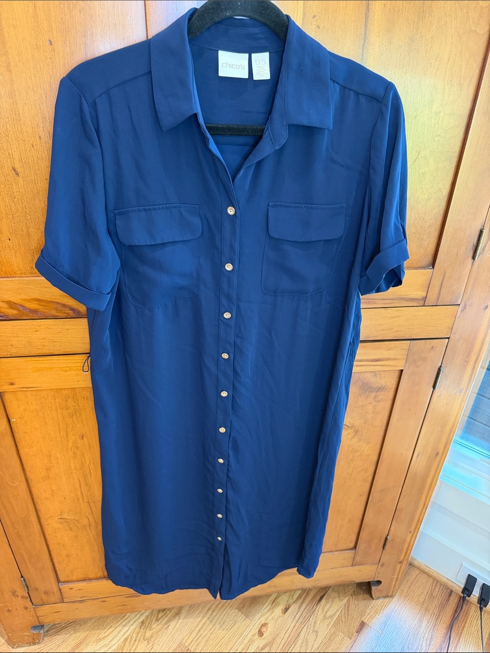 Chico's Navy Button-Front Midi Shirt Dress, 6 (Chico’s size 0.5)